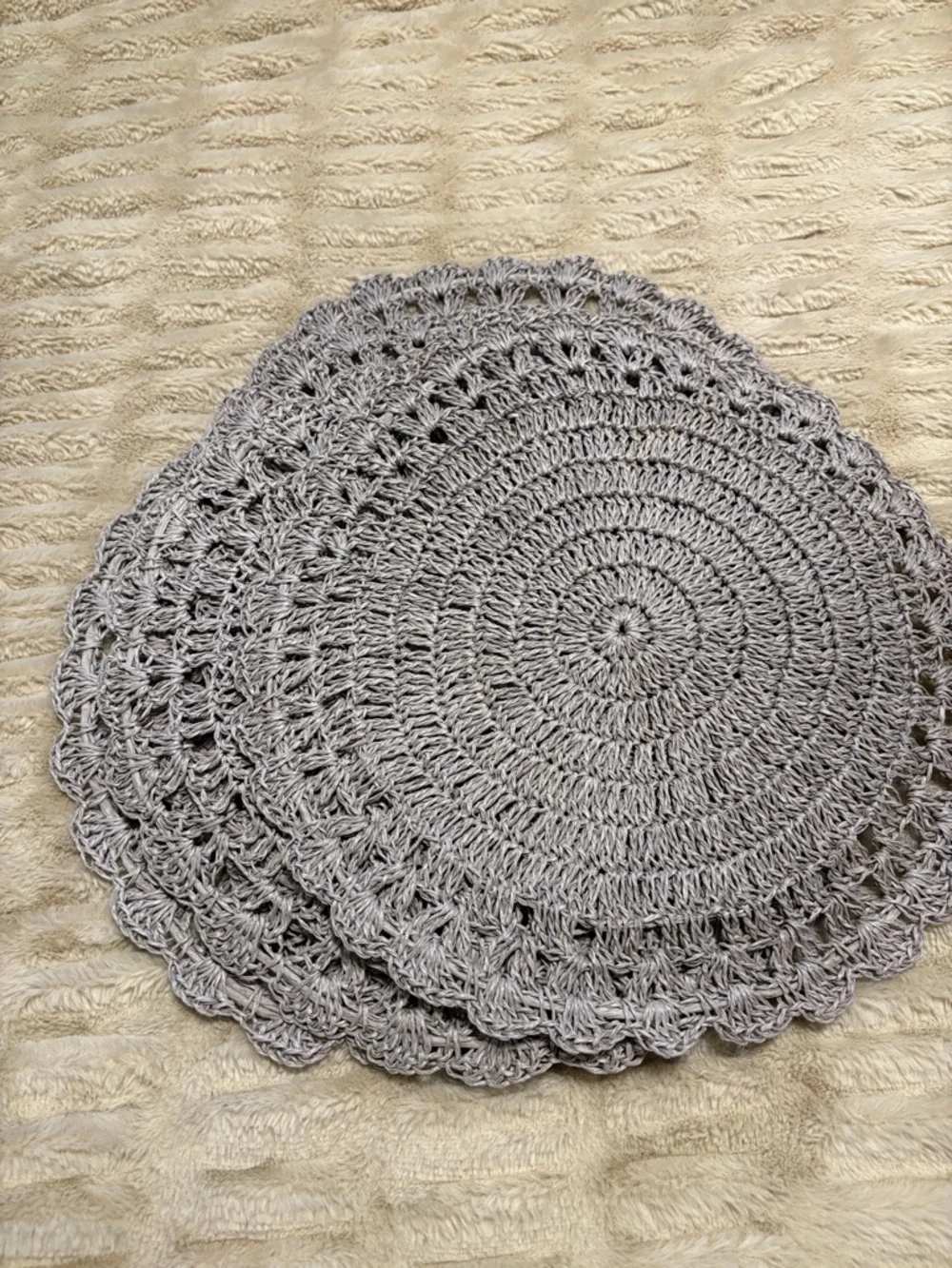 Handmade Crochet Round Placemats - Gray (Set of 6)